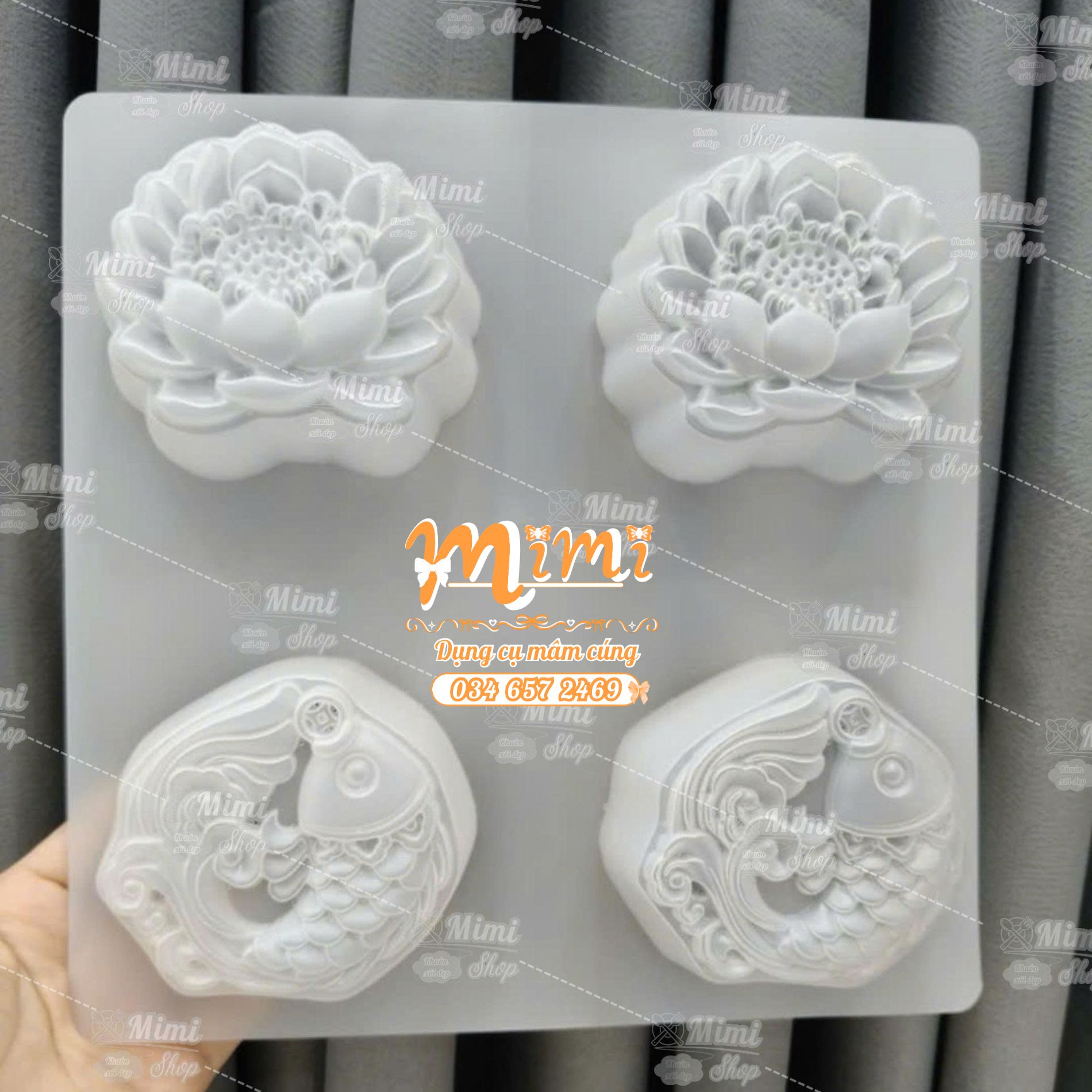 Vỉ 4 ô nhấn xôi, đổ rau câu [ Cá chép hoa sen ]